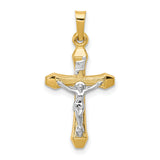 Hollow INRI Crucifix Charm Pendant in Real 14k Multi-Tone Gold