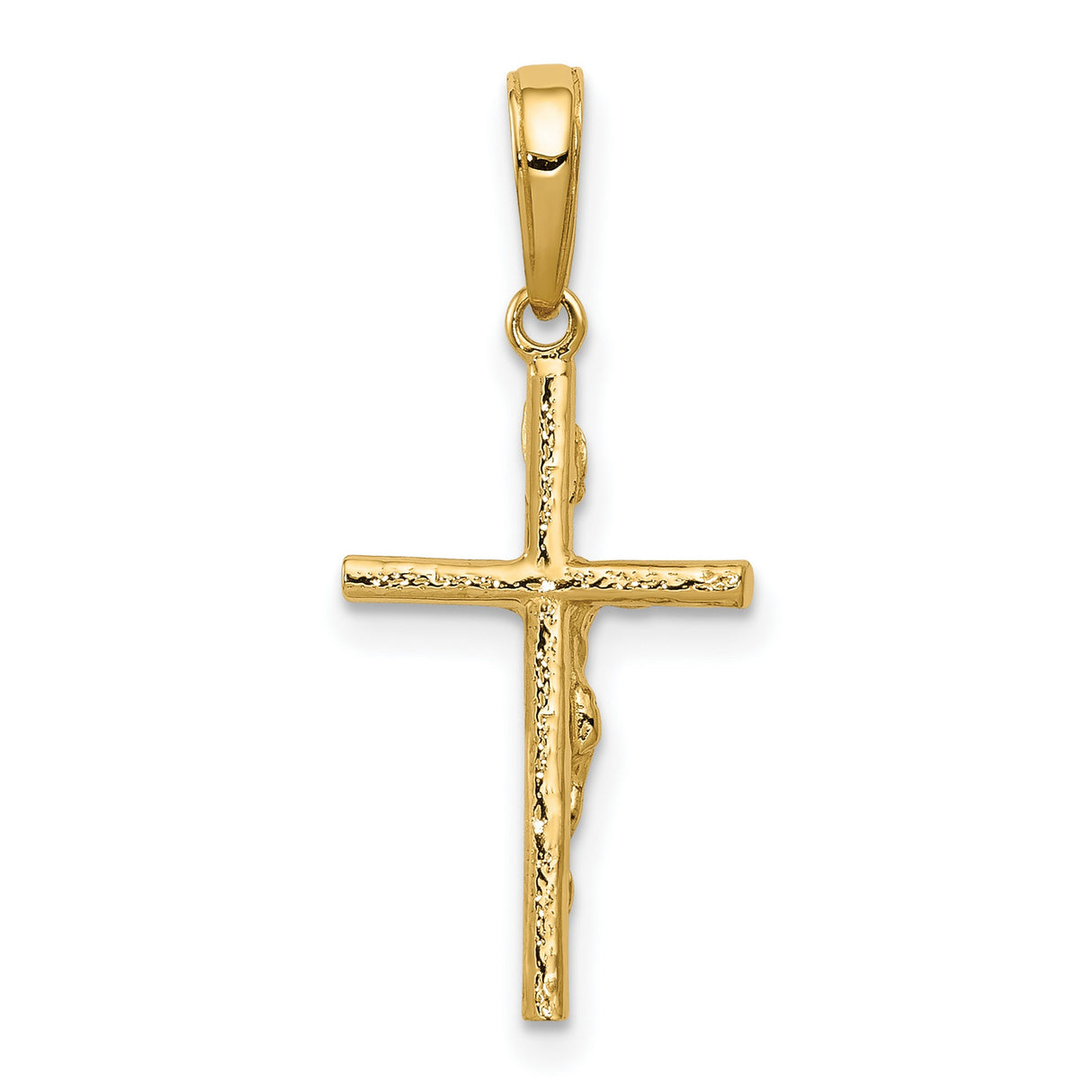 Hollow INRI Latin Crucifix Charm Pendant in Real 14k Yellow Gold