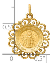 Miraculous Medal Our Lady of Graces Solid Round Charm Pendant in Real 14k Yellow Gold