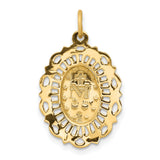 Miraculous Medal Our Lady of Graces with Words Oval Filigree Charm Pendant in Real 14k Yellow Gold