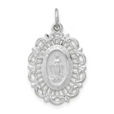 14k White Gold Miraculous Medal Pendant with Virgin Mary Inscription Religious Jewelry