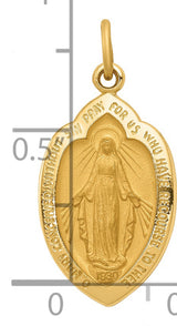 Mary Mother of God Miraculous Medal with Words Solid Oval Charm Pendant in Real 14k Yellow Gold