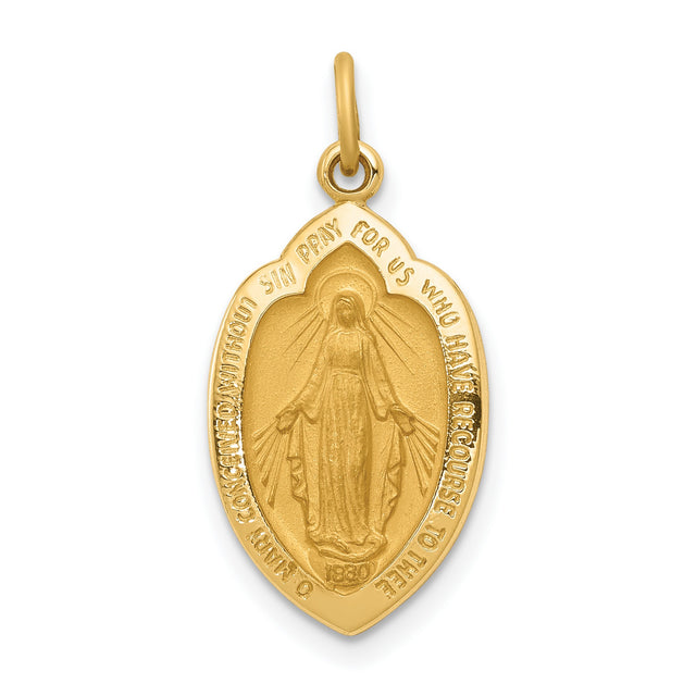 Mary Mother of God Miraculous Medal with Words Solid Oval Charm Pendant in Real 14k Yellow Gold