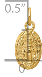 Mary Mother of God Miraculous Medal with Words Solid Oval Charm Pendant in Real 14k Yellow Gold