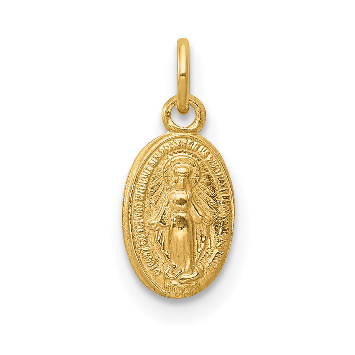 Mary Mother of God Miraculous Medal with Words Solid Oval Charm Pendant in Real 14k Yellow Gold