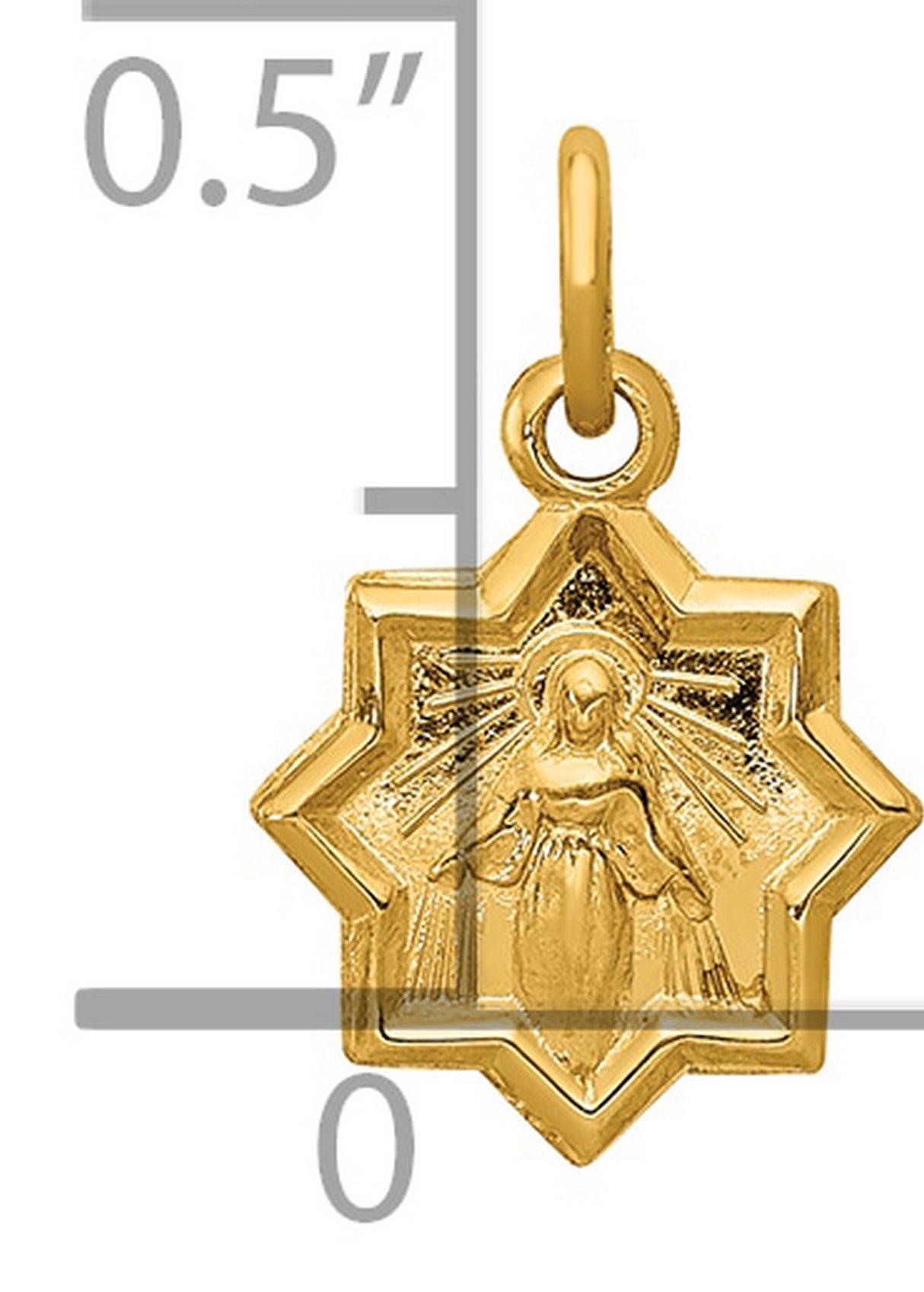 Miniature Blessed Mary Star Shaped Charm Pendant in Real 14k Yellow Gold