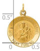 Our Lady of Mount Carmel Pray For Us Words Round Charm Pendant in Real 14k Yellow Gold