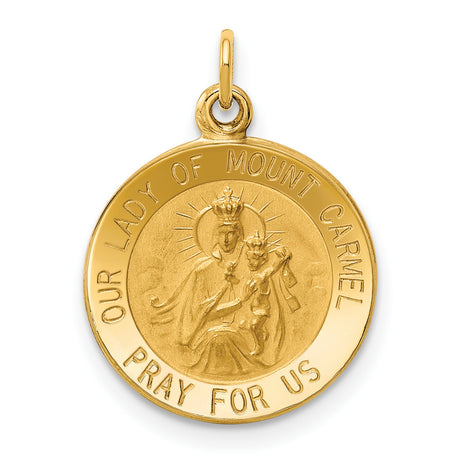 Our Lady of Mount Carmel Pray For Us Words Round Charm Pendant in Real 14k Yellow Gold