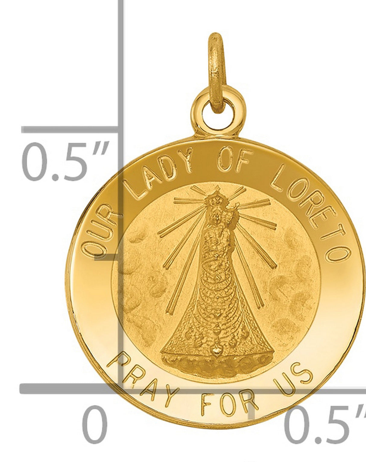 Our Lady of Loreto Pray For Us Words Round Medal Charm Pendant in Real 14k Yellow Gold