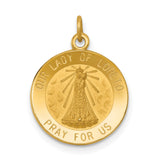 Our Lady of Loreto Pray For Us Words Round Medal Charm Pendant in Real 14k Yellow Gold