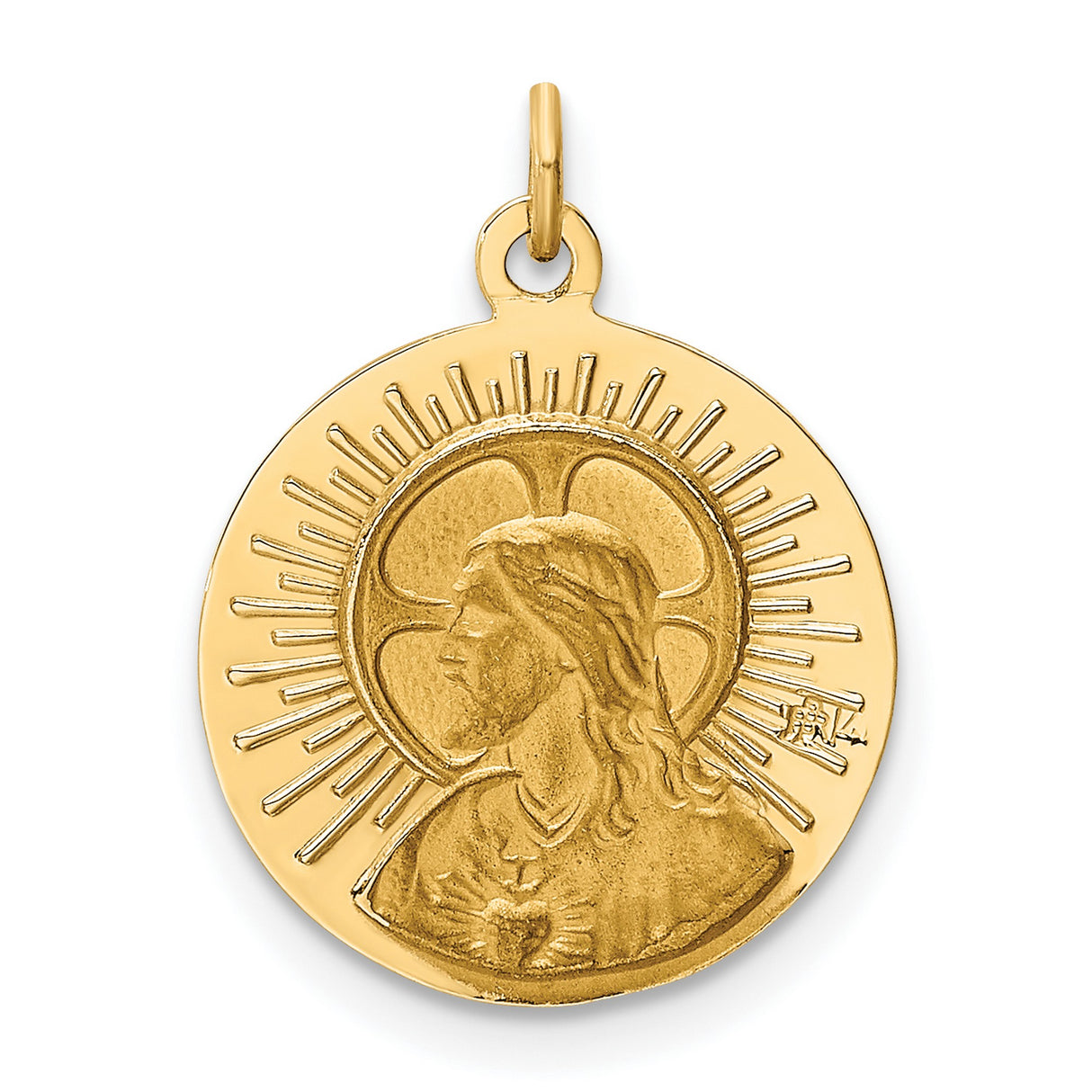 Solid Matka Boska Czestochowska Words Round Medal Charm Pendant in Real 14k Yellow Gold