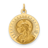 Solid Matka Boska Czestochowska Words Round Medal Charm Pendant in Real 14k Yellow Gold