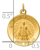 Infant of Prague Pray For Us Words Round Medal Charm Pendant in Real 14k Yellow Gold