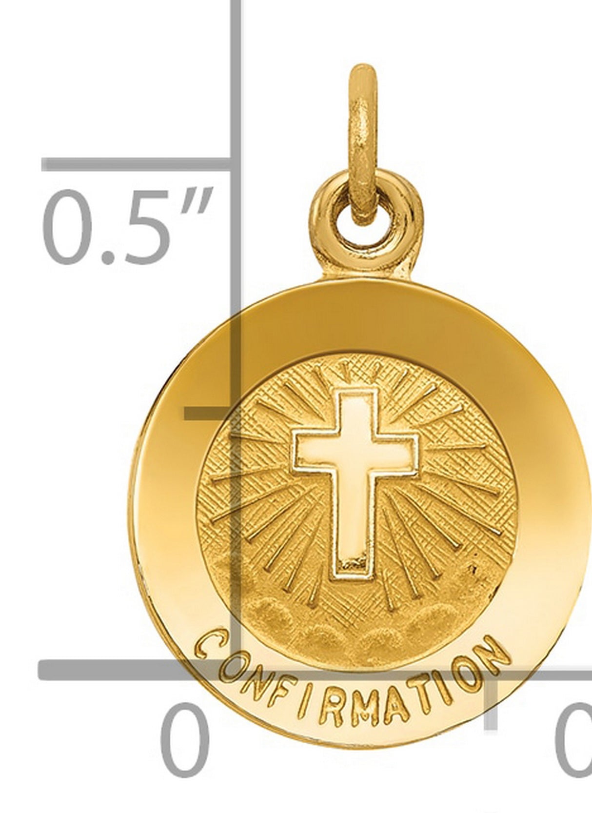 Latin Cross and Confirmation Word Solid Round Medal Charm Pendant in Real 14k Yellow Gold