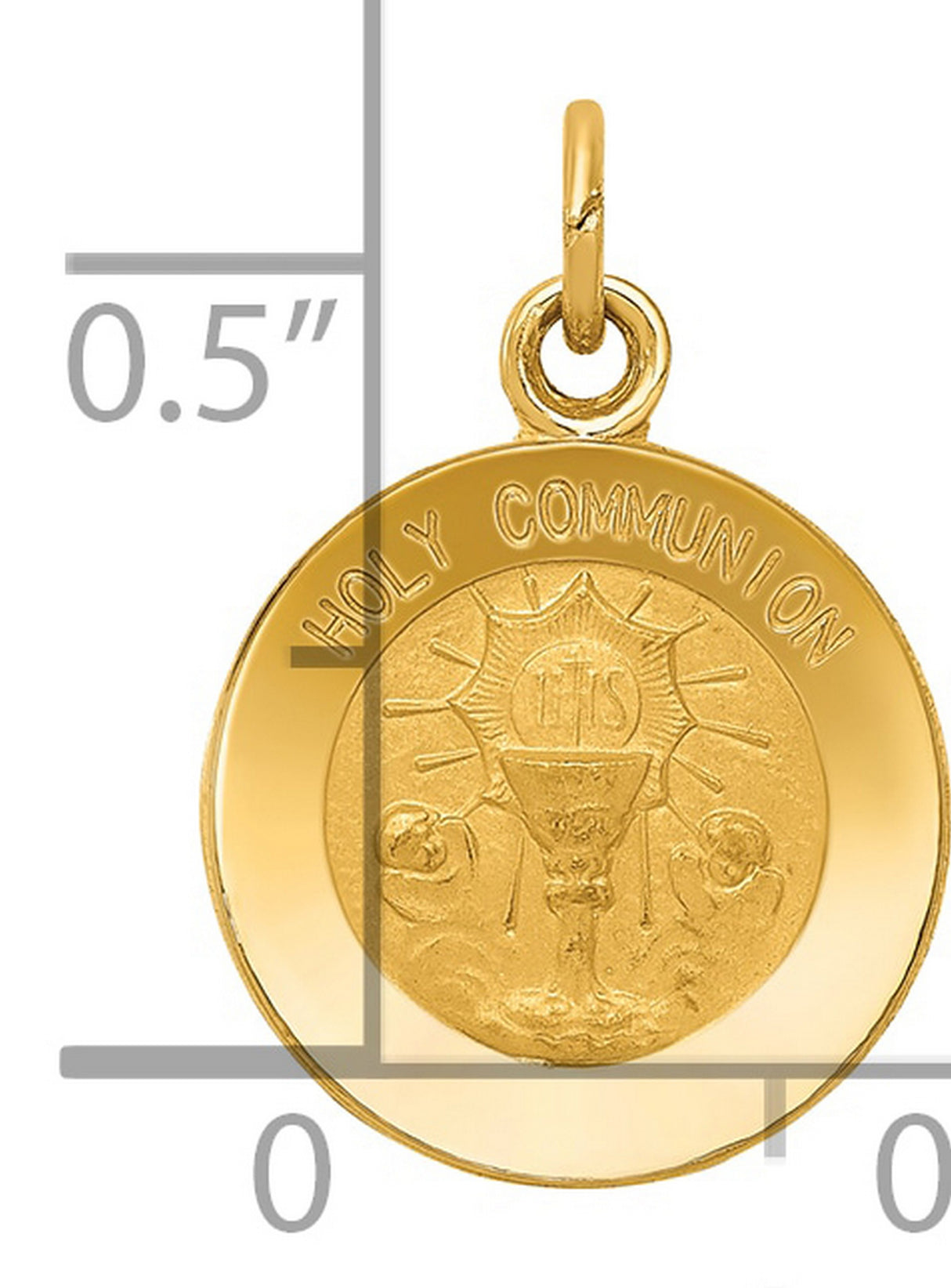 14k Yellow Gold Holy Communion Pendant with Chalice and IHS Symbol, Catholic Medallion Charm