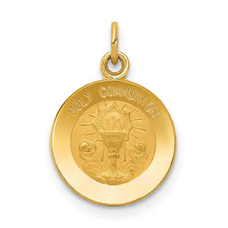 14k Yellow Gold Holy Communion Pendant with Chalice and IHS Symbol, Catholic Medallion Charm