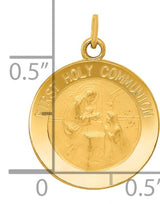 Jesus First Holy Communion Words Solid Round Medal Charm Pendant in Real 14k Yellow Gold