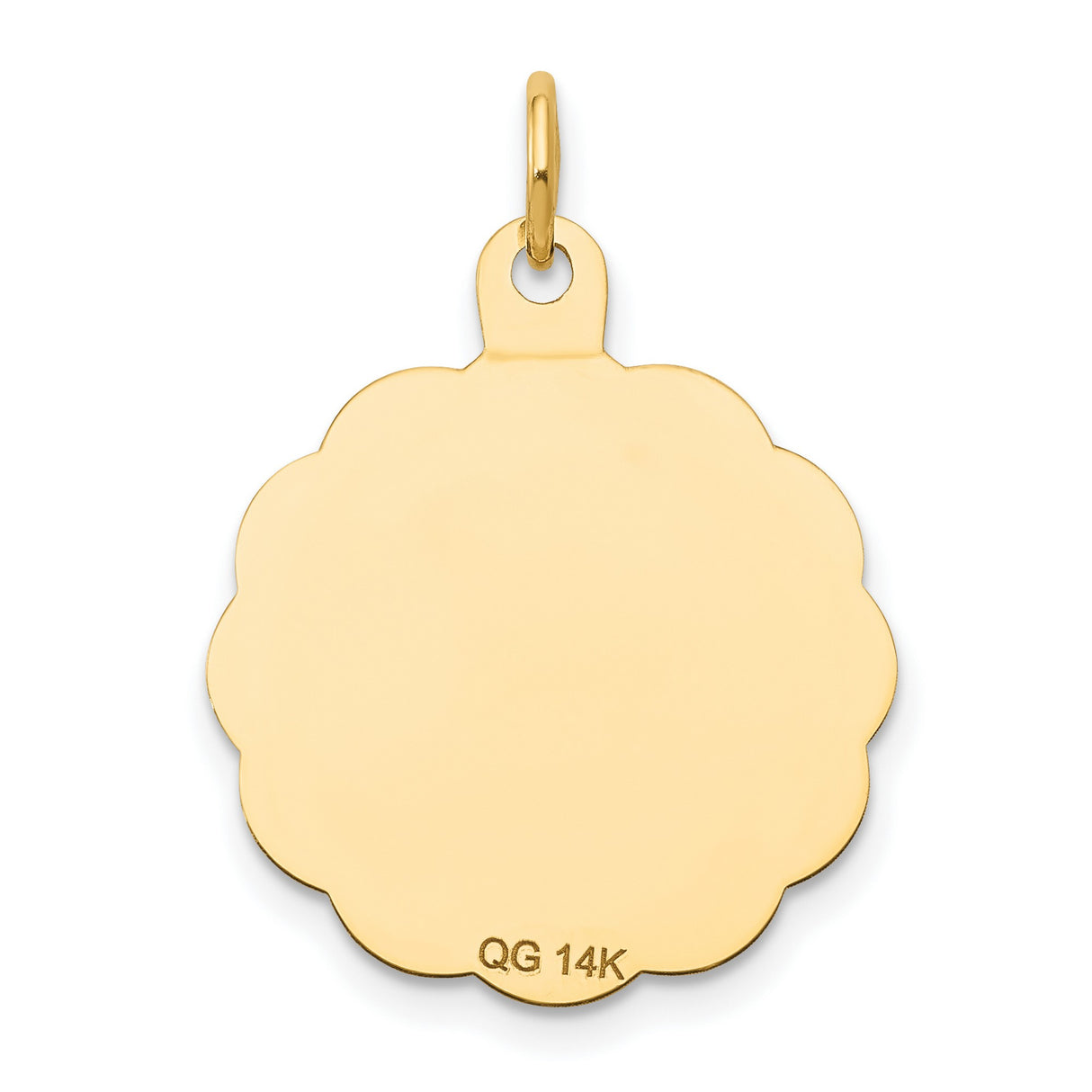 First Holy Communion Words and Chalice Cup Round Disc Charm Pendant in Real 14k Yellow Gold