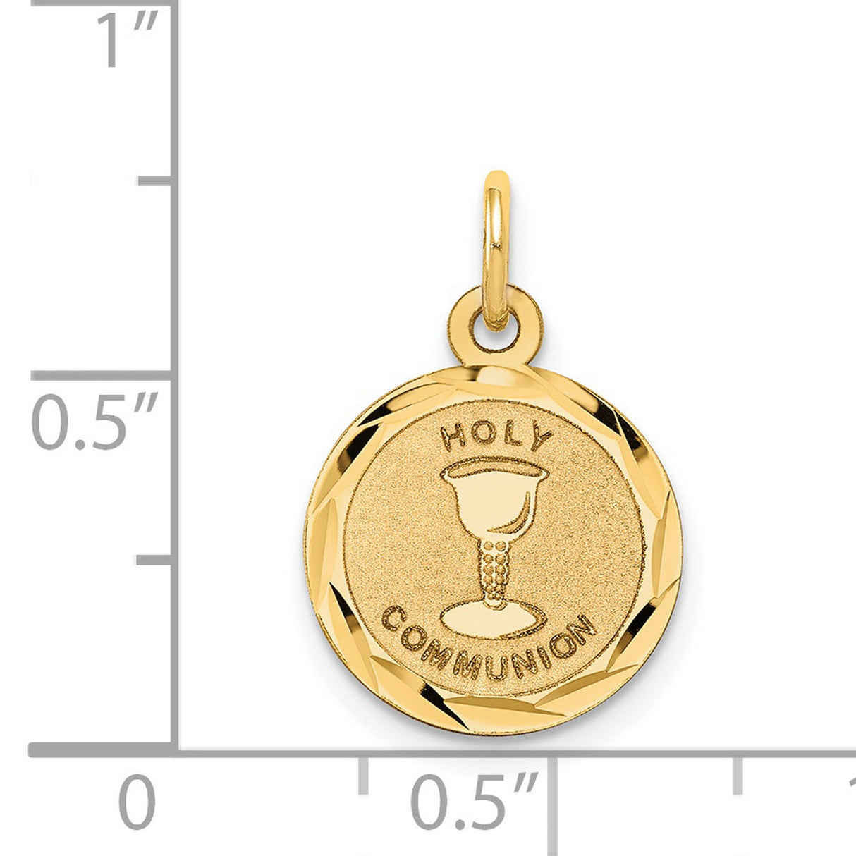 Holy Communion Words and Chalice Cup Round Medal Charm Pendant in Real 14k Yellow Gold