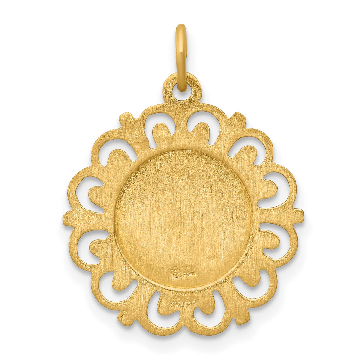 First Holy Communion Words and Religious Figures Solid Round Charm Pendant in Real 14k Yellow Gold