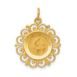 First Holy Communion Words and Religious Figures Solid Round Charm Pendant in Real 14k Yellow Gold