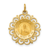 Solid Sacred Heart of Jesus Have Mercy Us Words Fancy Border Charm Pendant in Real 14k Yellow Gold