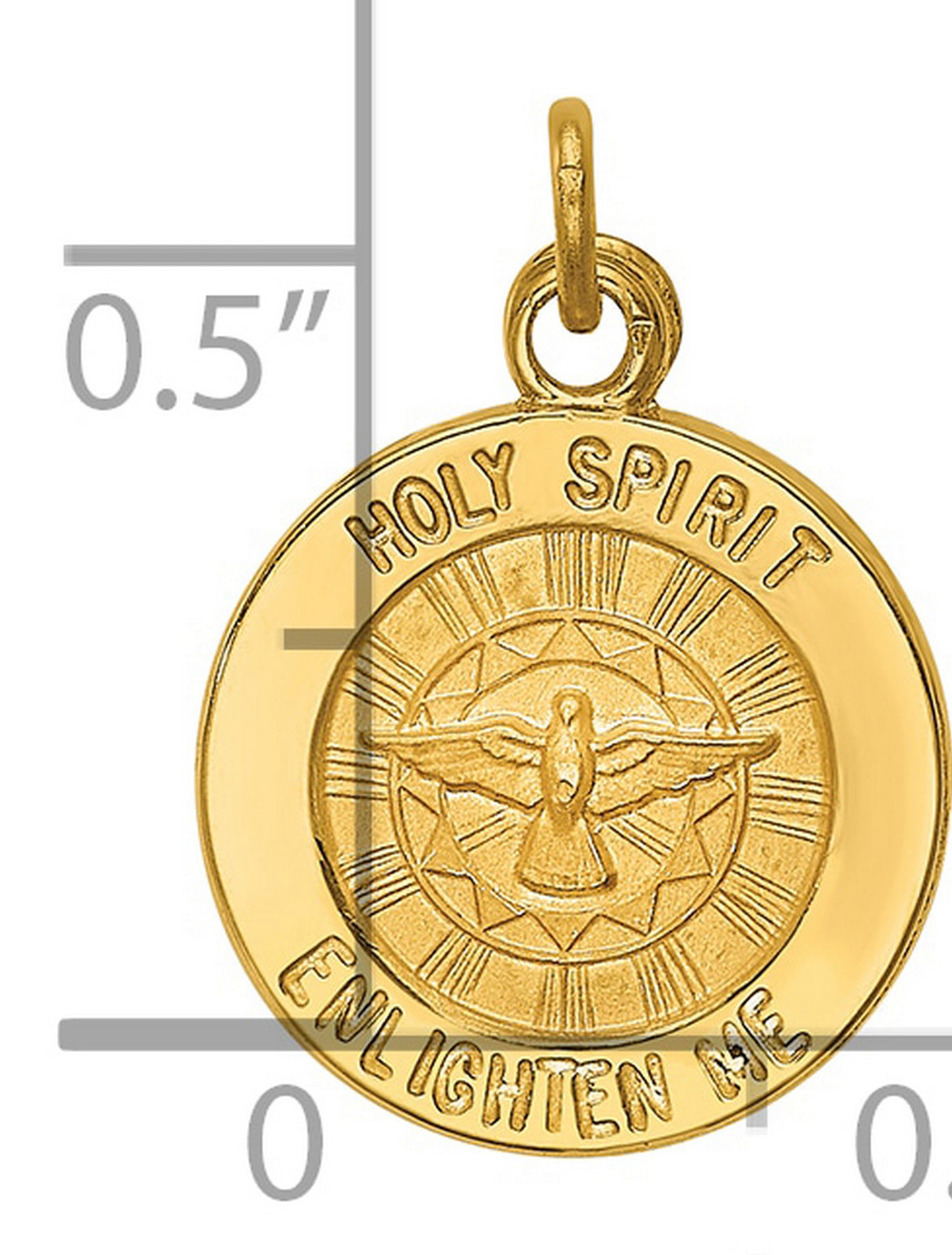 Holy Spirit Enlighten Me Words Round Medal Charm Pendant in Real 14k Yellow Gold