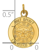 Holy Spirit Enlighten Me Words Round Medal Charm Pendant in Real 14k Yellow Gold