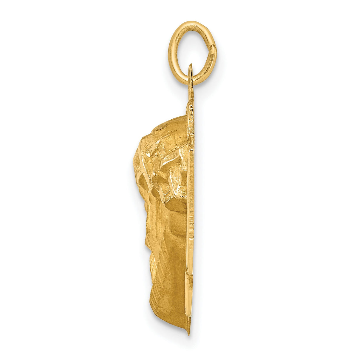 14k Yellow Gold Jesus Head Cross Pendant with Crown of Thorns and Textured Backdrop