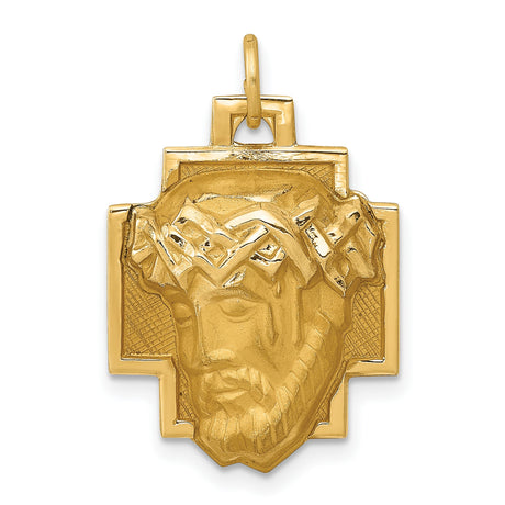 Hollow Face Of Jesus Crown of Thorns Cross Charm Pendant in Real 14k Yellow Gold