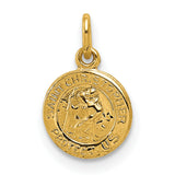 Mini Saint Christopher Protect Us Words Solid Round Medal Charm Pendant in Real 14k Yellow Gold