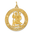 Saint Christopher Protect Us Words Open Round Charm Pendant in Real 14k Yellow Gold