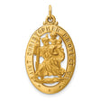 Saint Christopher Protect Us Words Open Oval Medal Charm Pendant in Real 14k Yellow Gold