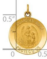 Our Guardian Angel Protect Us Words Round Medal Charm Pendant in Real 14k Yellow Gold