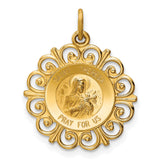 Saint Theresa Pray For Us Words Round with Decorative Border Charm Pendant in Real 14k Yellow Gold