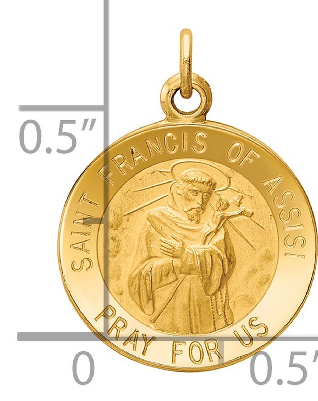 Saint Francis Of Assisi Pray For Us Words Round Medal Charm Pendant in Real 14k Yellow Gold