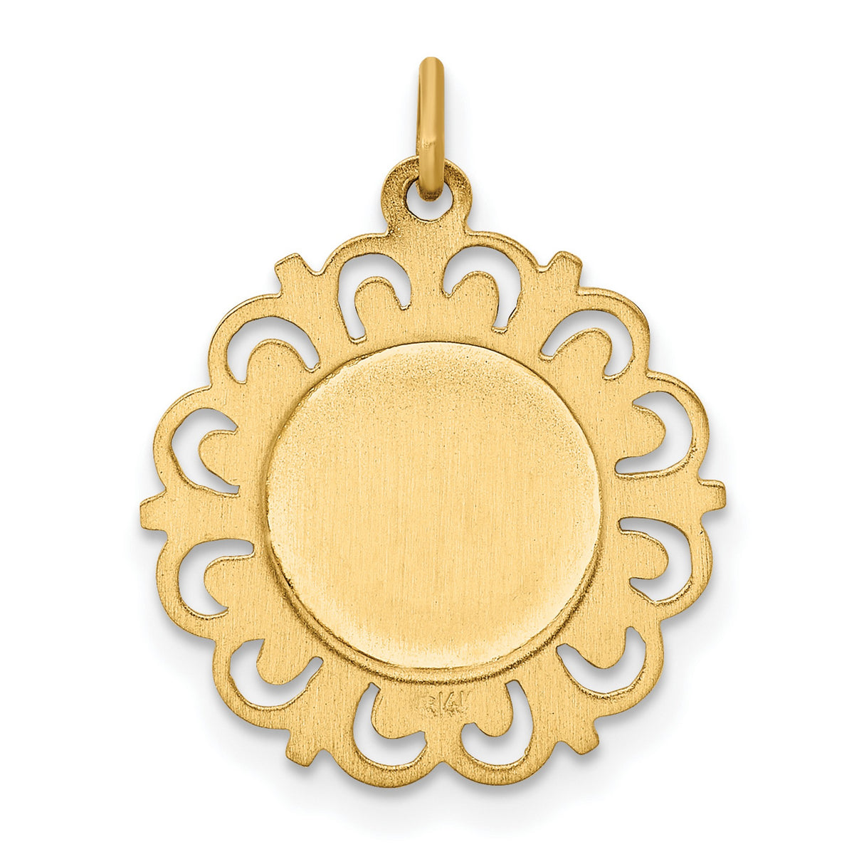 Saint Francis Of Assisi Pray For Us Words Round Medal With Fancy Border Charm Pendant in Real 14k Yellow Gold