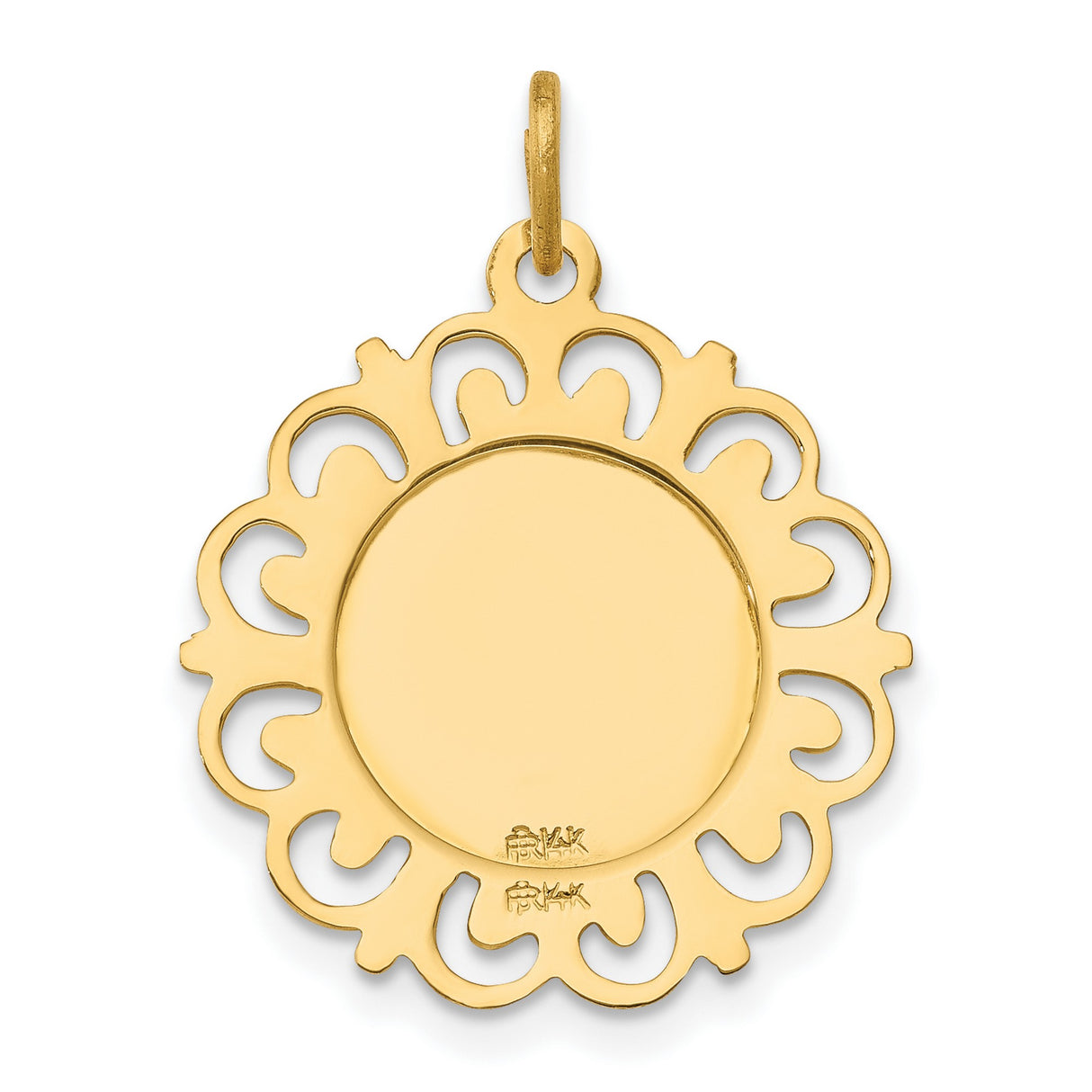 Saint Anne Pray For Us Words with Flower Border Charm Pendant in Real 14k Yellow Gold