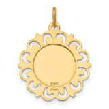 Saint Anne Pray For Us Words with Flower Border Charm Pendant in Real 14k Yellow Gold