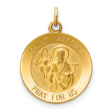 Solid Saint Matthew Pray For Us Words Round Medal Charm Pendant in Real 14k Yellow Gold