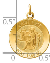 Solid Saint Luke Pray For Us Words Round Medal Charm Pendant in Real 14k Yellow Gold