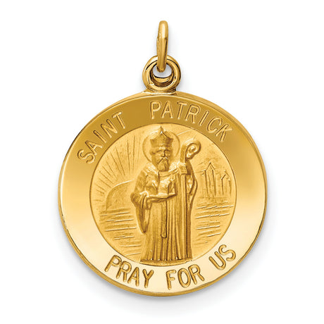 Solid Saint Patrick Pray For Us Words Round Medal Charm Pendant in Real 14k Yellow Gold