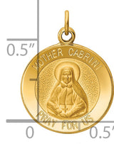 Mother Cabrini Pray For Us Words Round Medal Charm Pendant in Real 14k Yellow Gold