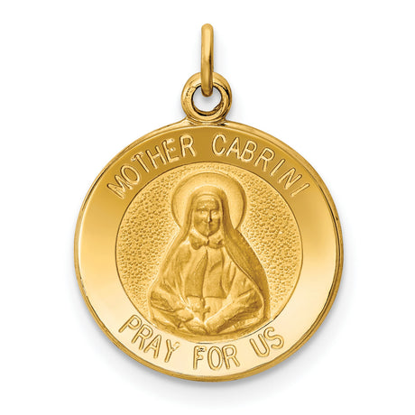 Mother Cabrini Pray For Us Words Round Medal Charm Pendant in Real 14k Yellow Gold