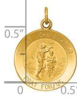 Solid Saint John Baptist Pray For Us Words Round Medal Charm Pendant in Real 14k Yellow Gold