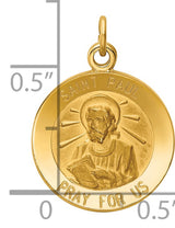 Solid Saint Paul Pray For Us Words Round Medal Charm Pendant in Real 14k Yellow Gold