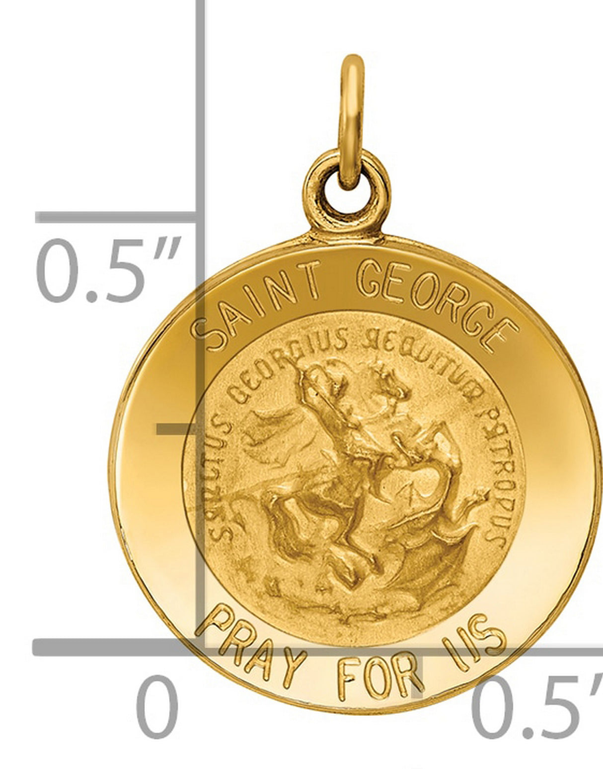 Solid Saint George Pray For Us Words Round Medal Charm Pendant in Real 14k Yellow Gold