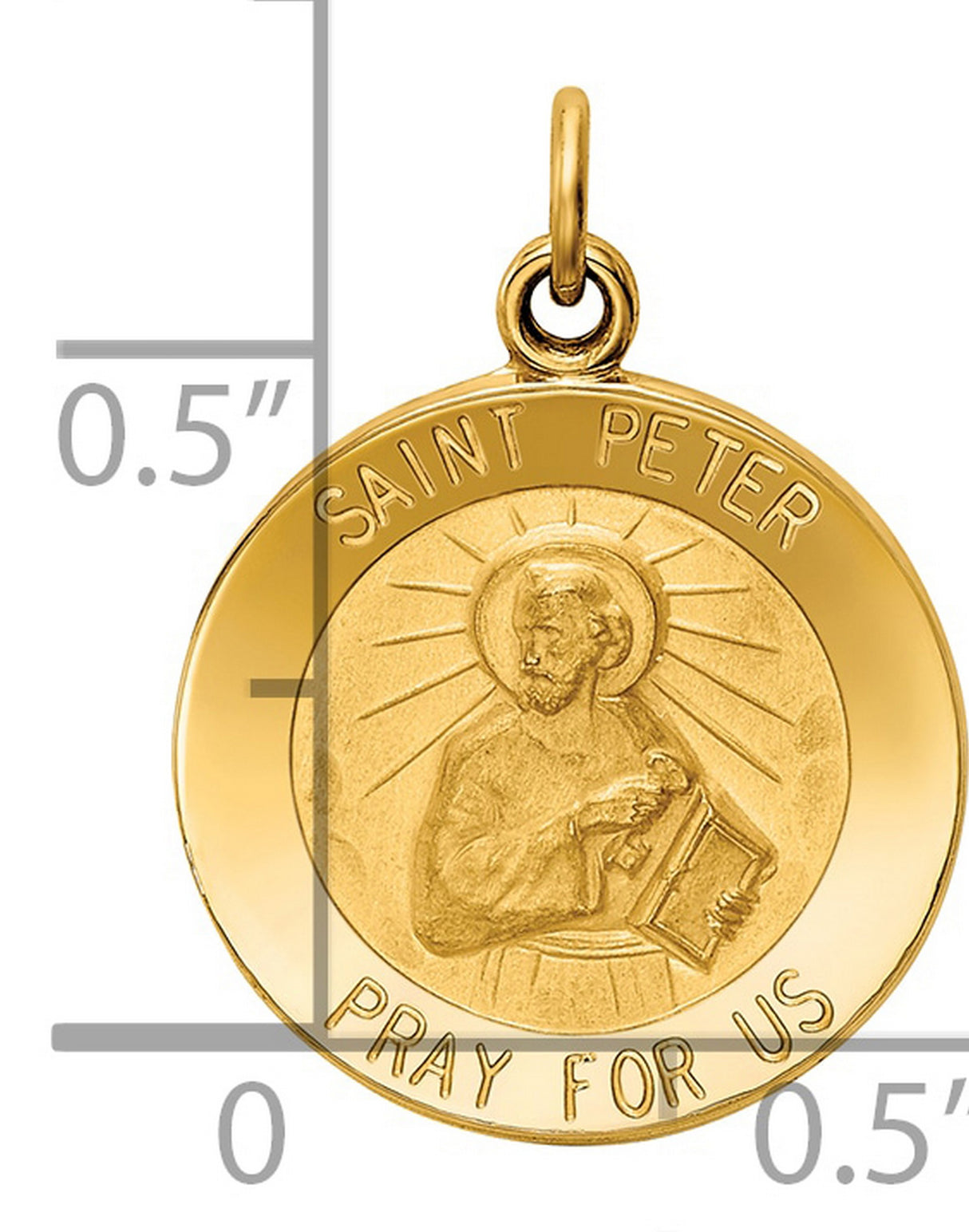 14k Yellow Gold Saint Peter Medal Pendant with Halo Engraving and Book Design