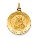 14k Yellow Gold Saint Peter Medal Pendant with Halo Engraving and Book Design