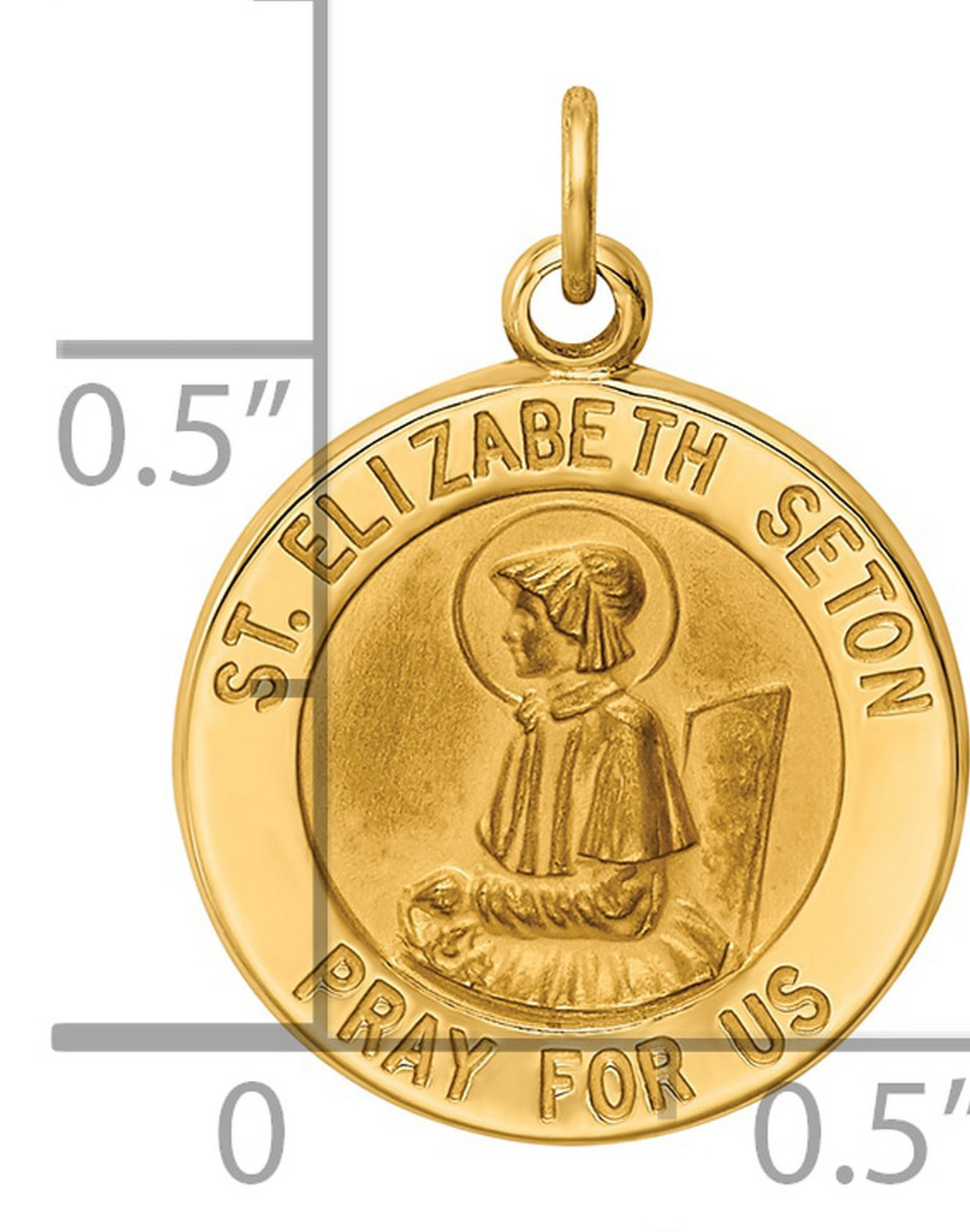 Saint Elizabeth Seton Pray For Us Words Round Medal Charm Pendant in Real 14k Yellow Gold